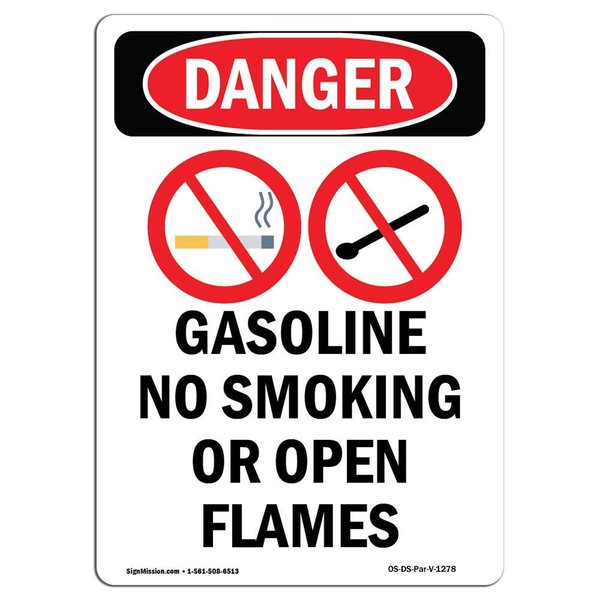 Signmission OSHA Danger Sign, Gasoline No Smoking, 7in X 5in Decal, 5" W, 7" L, Portrait, Gasoline No Smoking OS-DS-D-57-V-1278